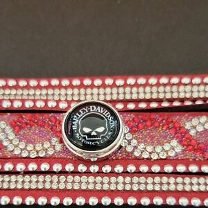#F Harley-Davidson Red Rhinestone Bracelet